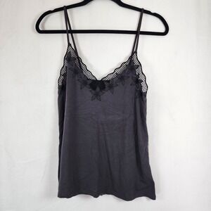 Lace-Trim Charcoal Camisole Top - Women